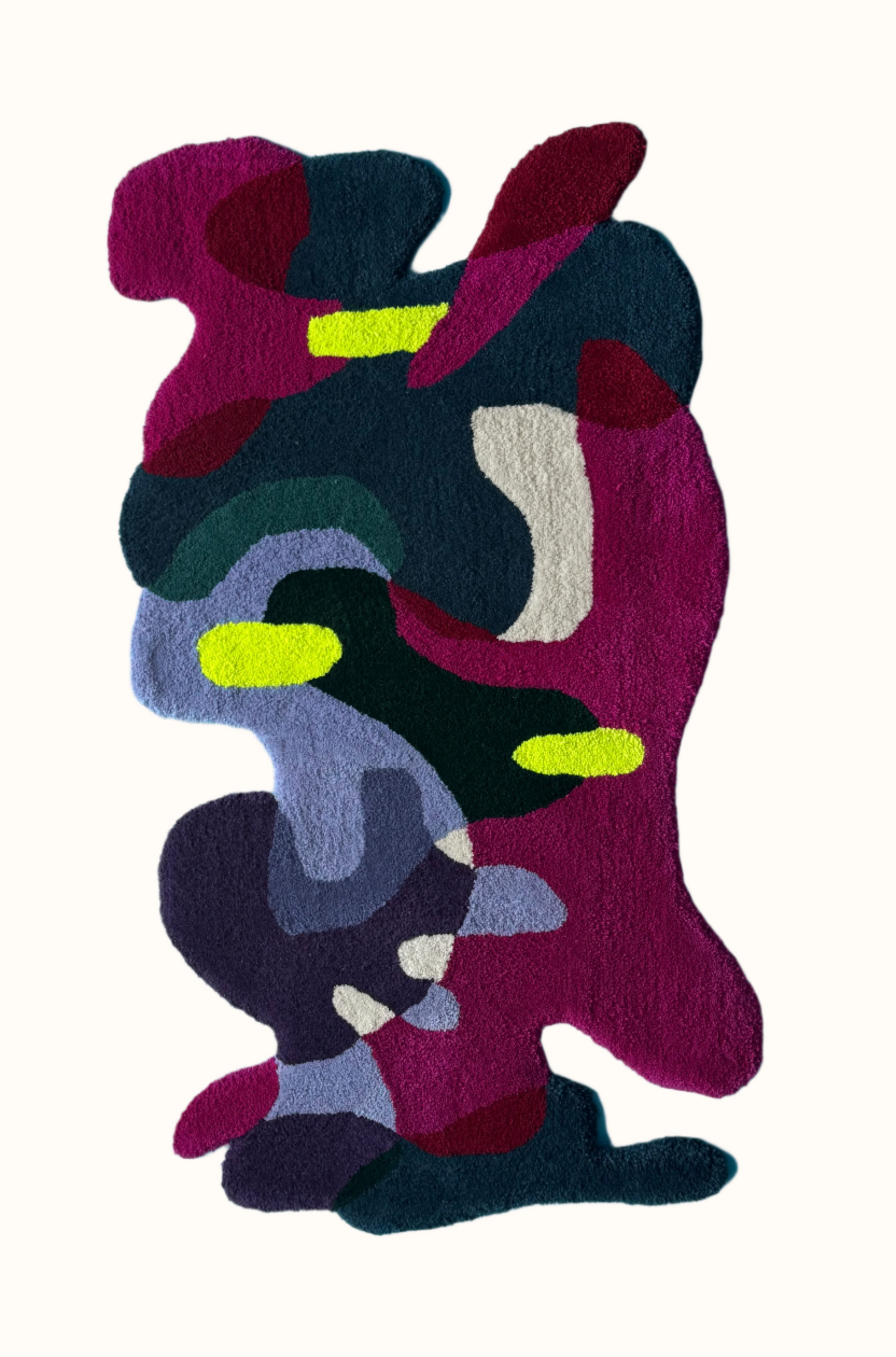 Abstract art piece with colorful shapes on a light blue background