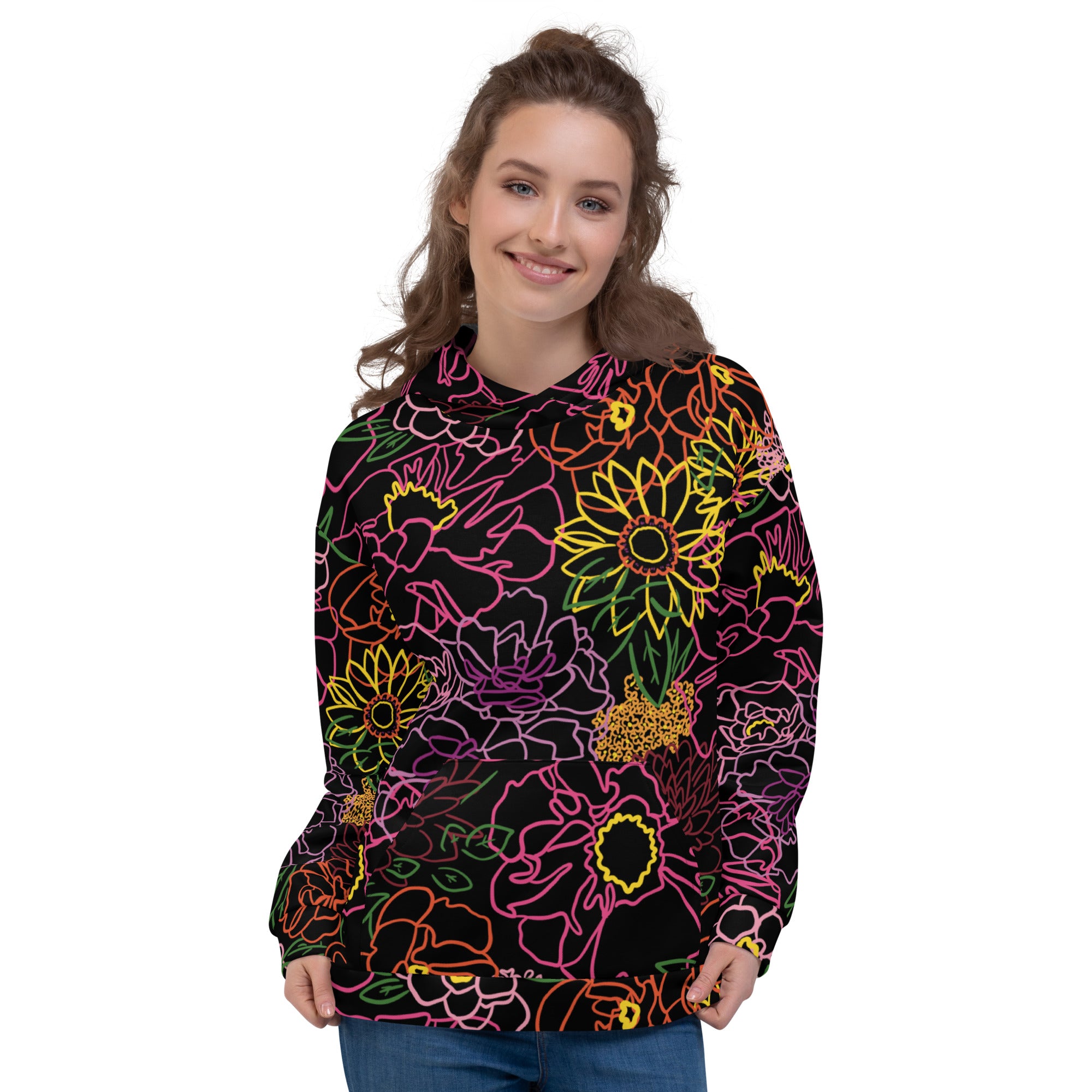 Neon flowers hoodie on sale